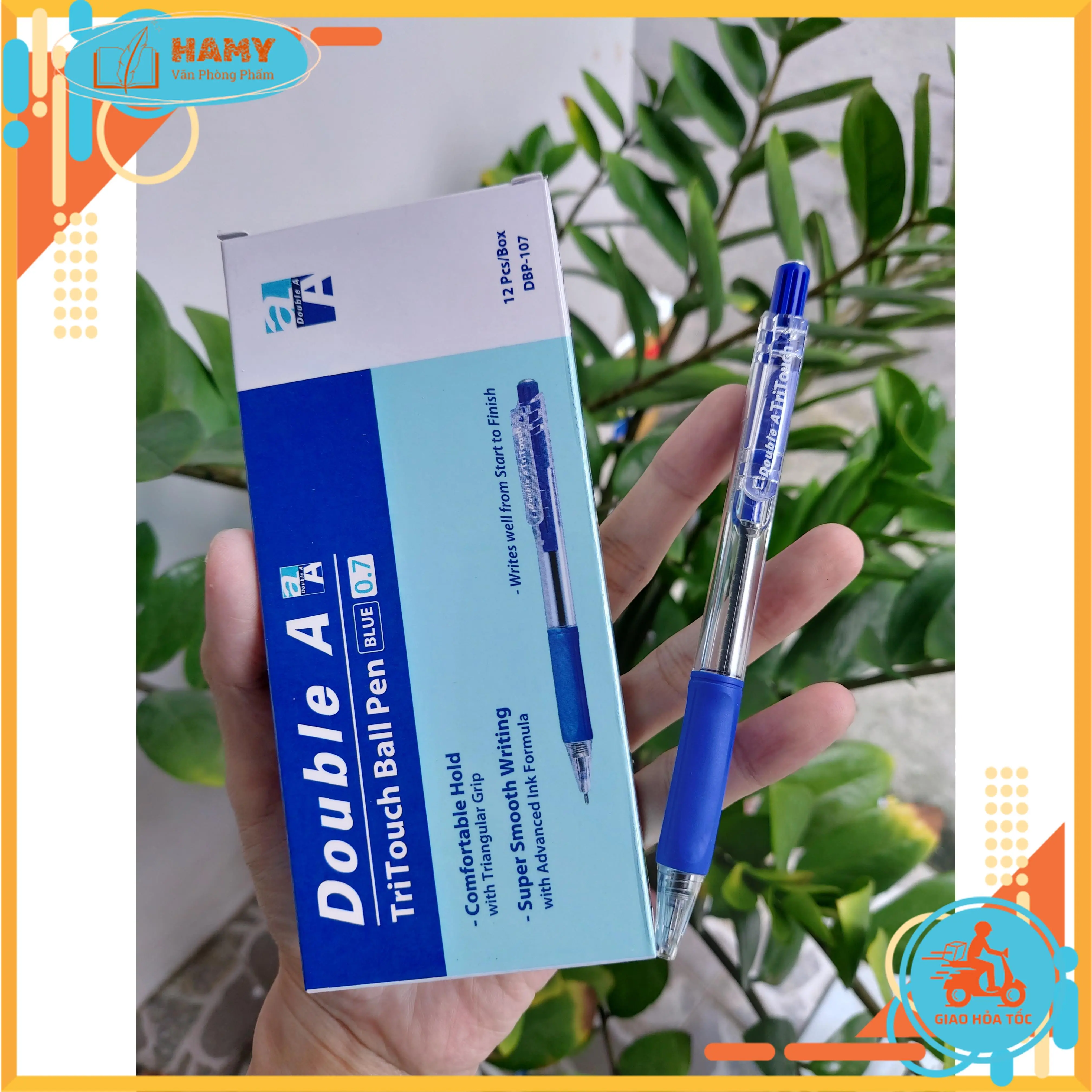 (12 Cây) Bút bi Double A Tritouch 0.7mm, bút bi cao cấp, bút mực xanh, bút bi nét đậm DBP-107