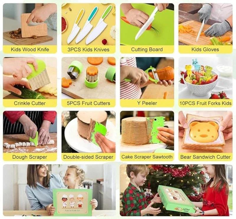 Product Introduction of 11/13/17pcs Kids Cooking Set – Montessori Real-Cooking Kitchen Tools & Safe Knives for Ages 2–8 16