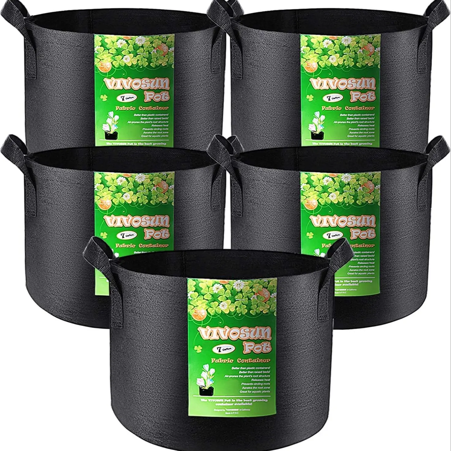 Plant Grow Bag, 5pcs 5/7/10 Gallons Plant Fabric Pots, Thickened Non-woven Fabric Plant Growing Bag with Flap Handles, Garden Supplies, Summer Essentials