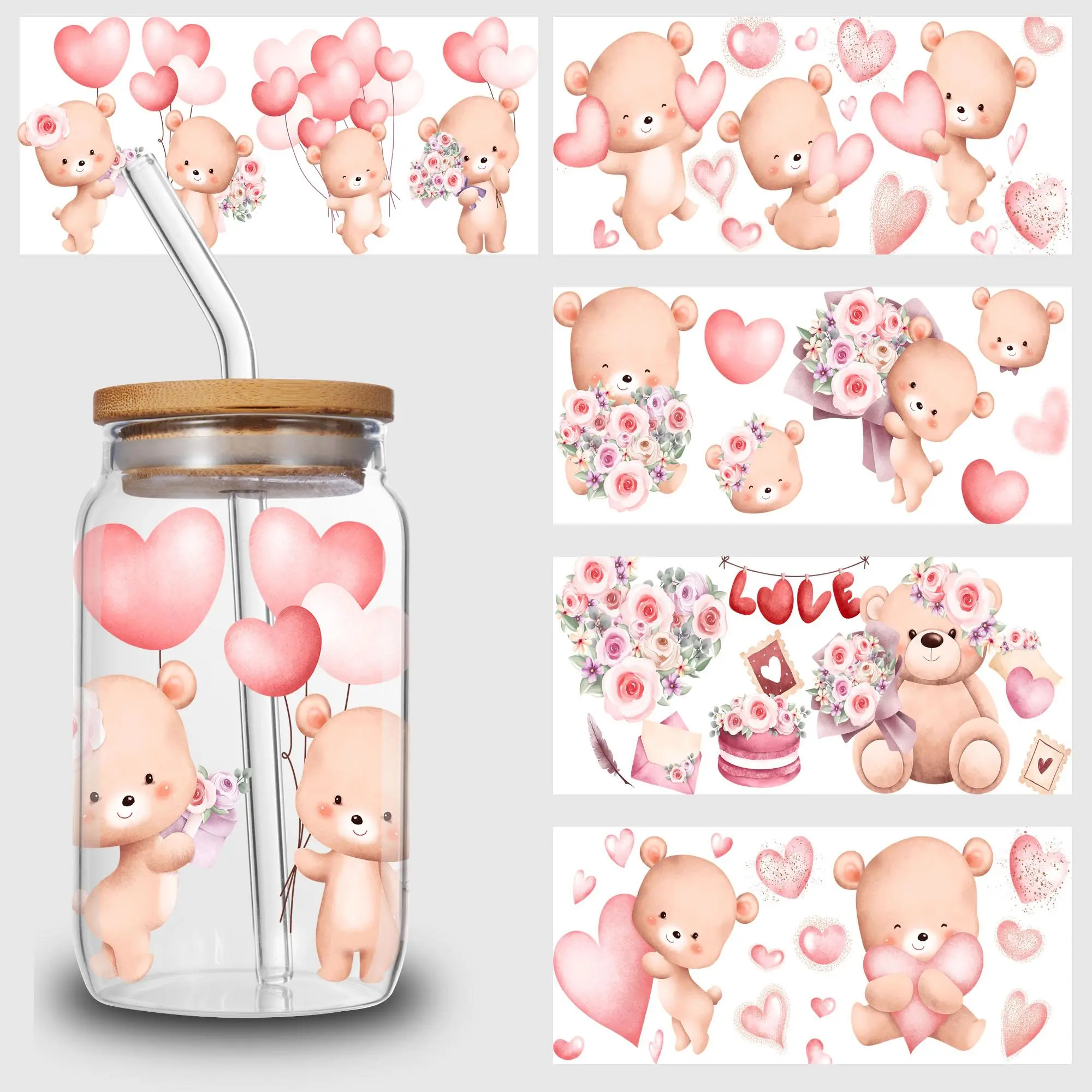 Cute Cartoon Pattern Transfer Sticker, 5 Sheets Waterproof Self Adhesive Transfer Sticker for 16oz Glass Cup, Furniture, Craft, Car, Motorbike