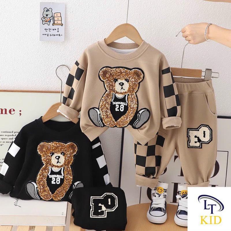 BỘ GẤU Ô VUÔNG chất nỉ  cotton dành cho bé trai -gái từ 8-25kg...