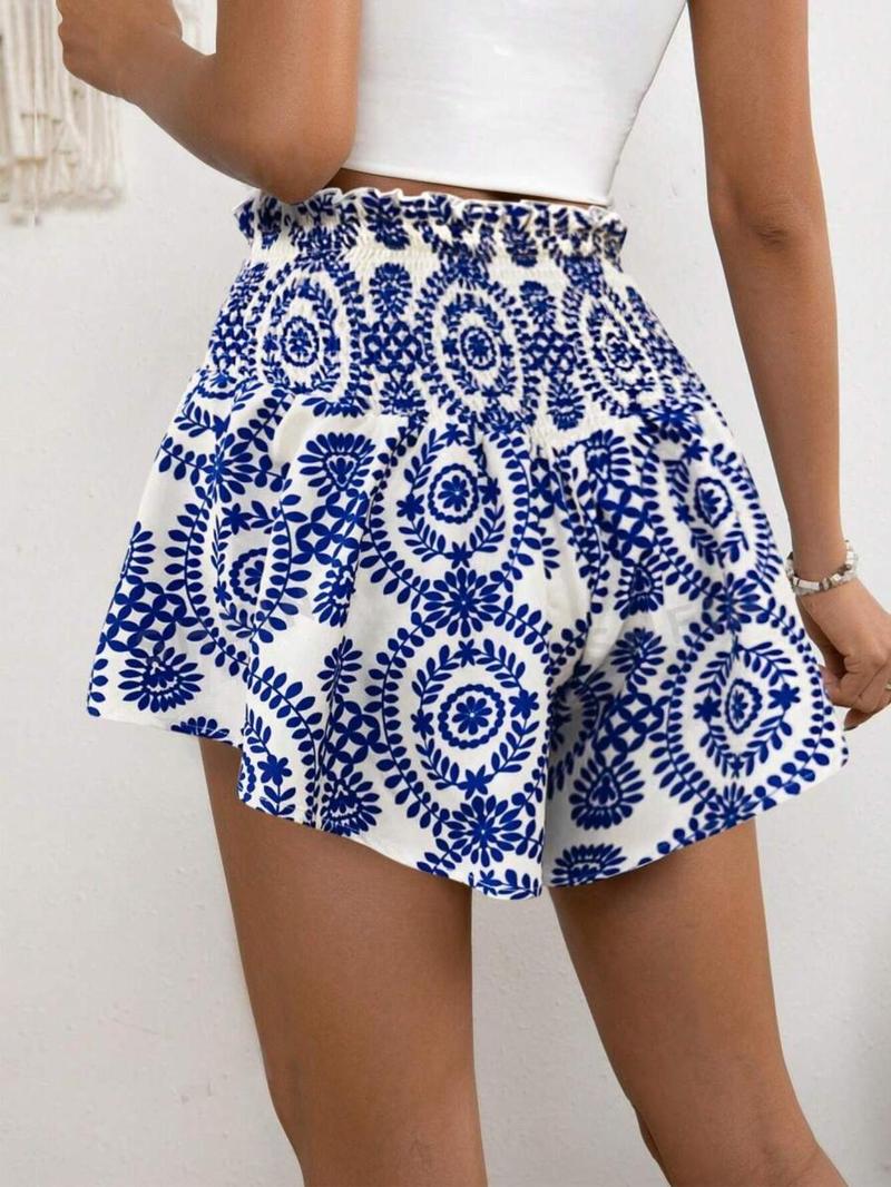 Product Introduction of Women's Ethnic Pattern  Shorts, Boho Casual Wide Leg Shorts for Holiday Vacation, Ladies Bottoms for Summer 2