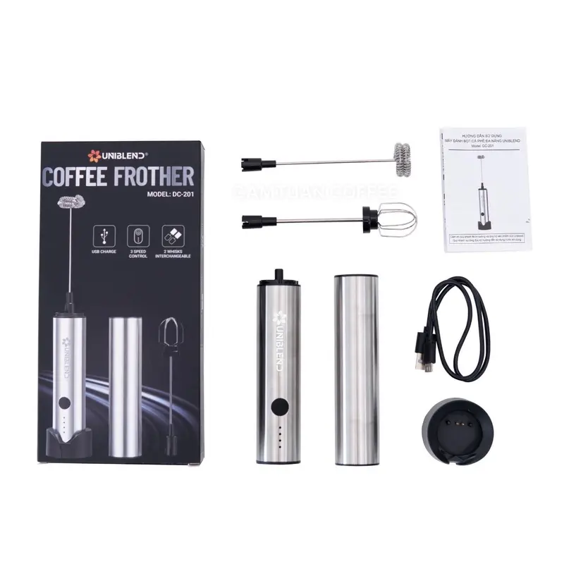 [Bảo hành 12 tháng] Máy tạo bọt cà phê, đánh trứng UNIBLEND DC-201 với 2 đầu đánh 3 tốc độ siêu mạnh, độ bền cao, thiết kế đẹp mắt Máy Đánh Bọt Máy Đánh Trứng 0