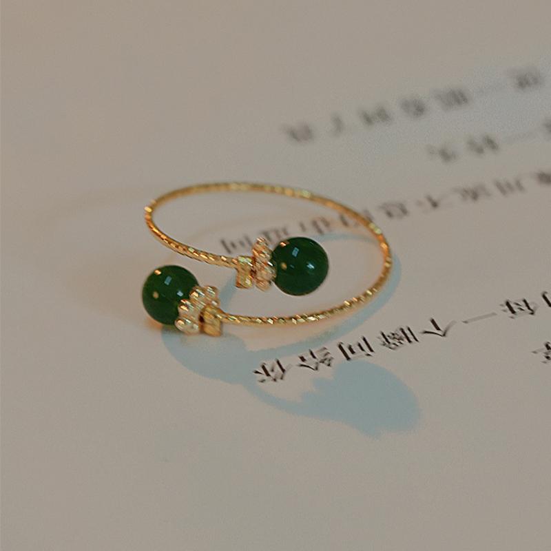 Hetian - แหวนทองธรรมชาติ 18K หยก วงกลม สำหรับผู้หญิง 5