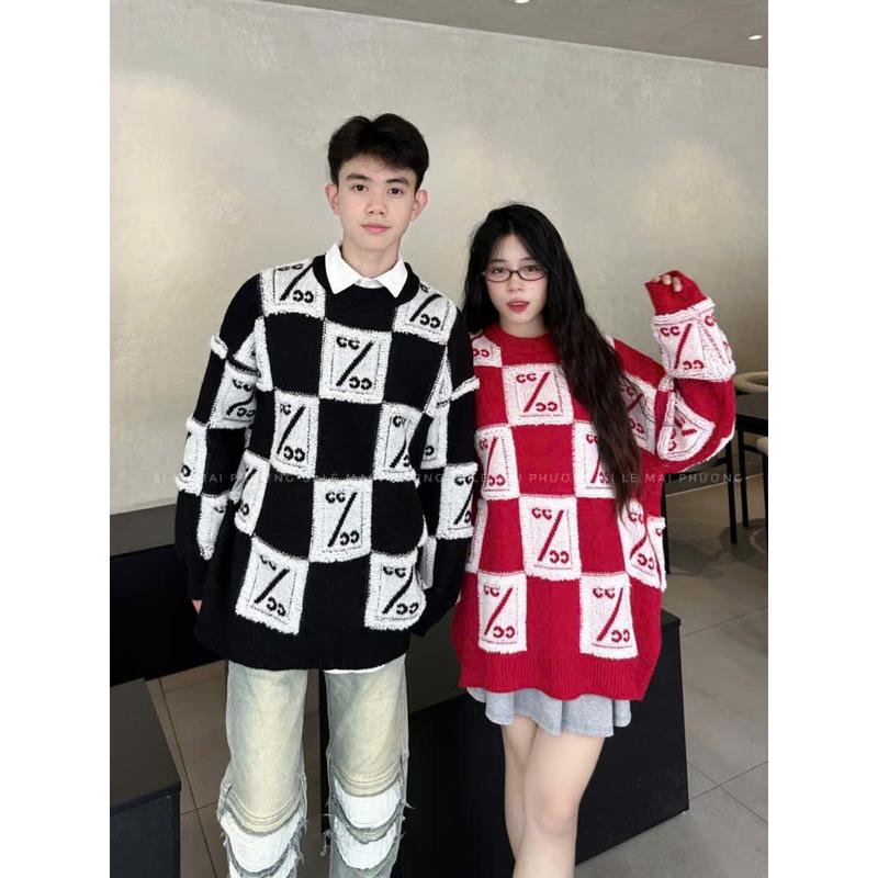 Áo len sweater unisex nam nữ ô vuông Carô len xù áo len form rộng hottrend 2025 Menswear Dài Tay