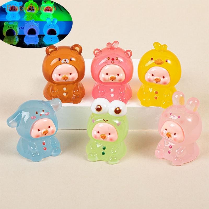 ￼( túi mù tự xé ) bộ 6 bé Heo Động Vật Mini Phát Sáng Trong Bóng Tối Fainy Vườn Thu Nhỏ Trang Trí Dạ Quang Decor Phòng Trang Trí Nhà Tượng