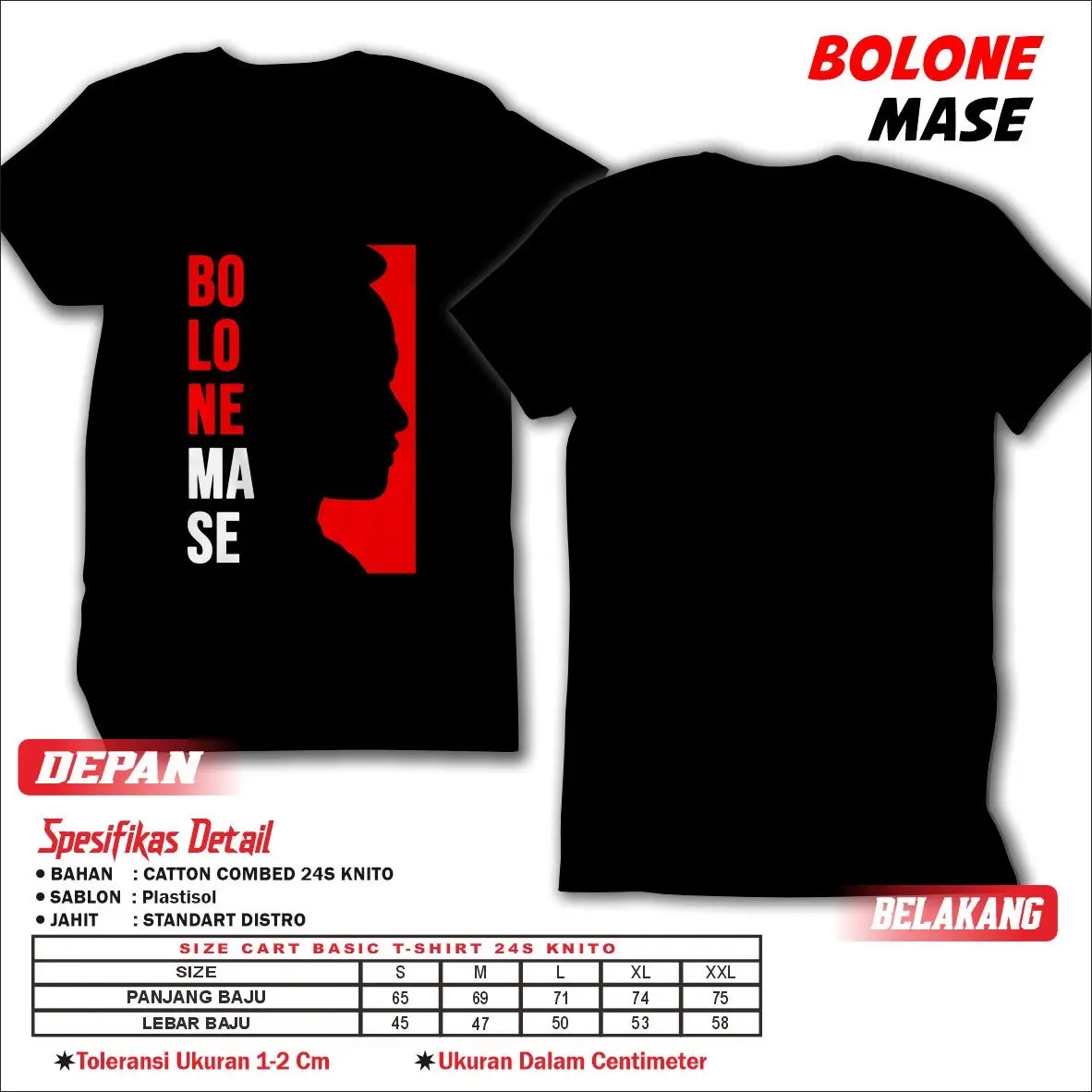 KAOS BOLONE MASE - KAOS G1BR4N - KAOS PRIA - KAOS CAPRES 100% KATUN COMBED