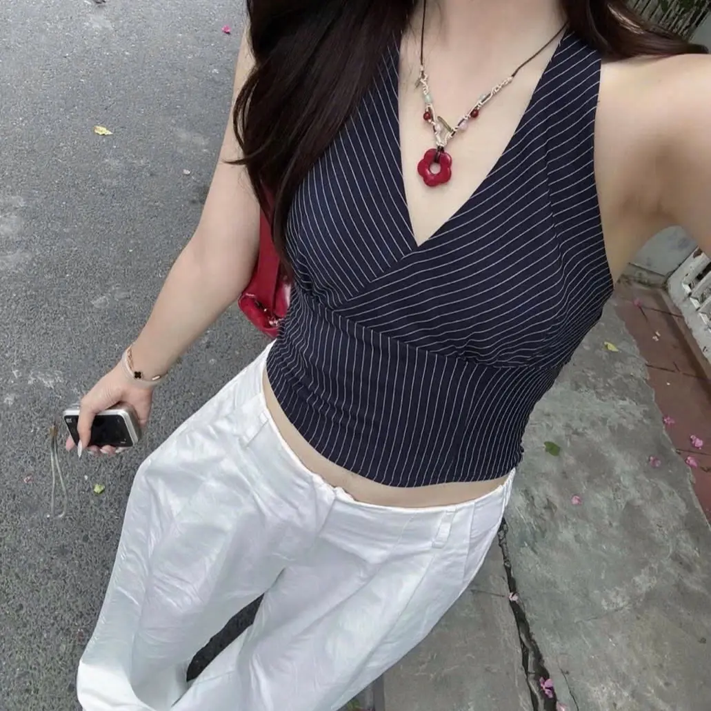 Áo yếm caro quai kéo phía sau