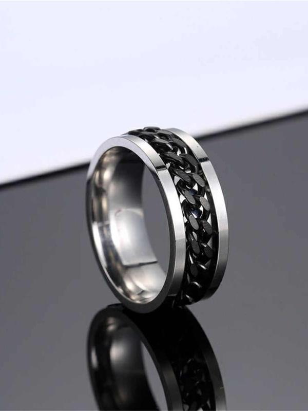 2023  Simple Chain Design Metal Vintage Anxiety Ring for Men, New Trendy Personalized Creative Rotating Matching Promise Ring Jewelry, Fashion Accessories for Both Men & Women 2