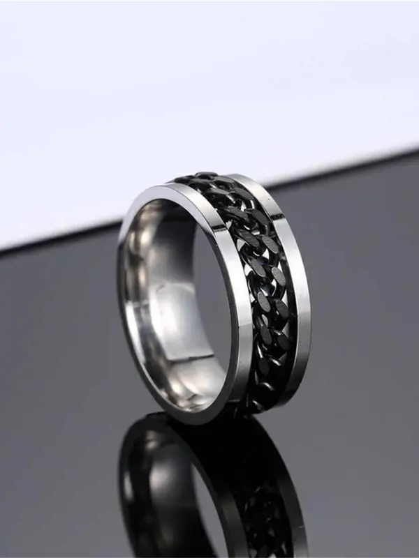 2023  Simple Chain Design Metal Vintage Anxiety Ring for Men, New Trendy Personalized Creative Rotating Matching Promise Ring Jewelry, Fashion Accessories for Both Men & Women 2