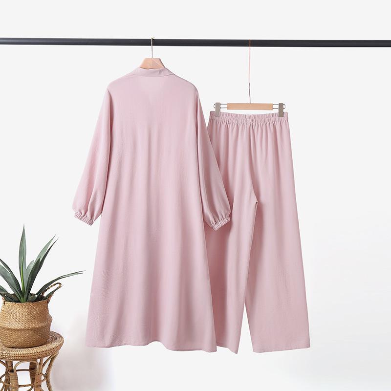 Product Introduction of Hot Sale Muslim Women's Wear Discount for Arabic Style Two-Piece Suit Spring and Autumn New Long Sleeve Shirt Trousers Suit 14