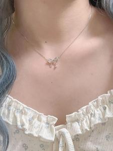Collar con dije de diseño de moño elegante, 1 pieza de collar con moño bonito, Accesorios de bisutería de moda para mujeres como regalo