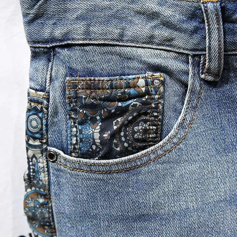 Quần Soóc Denim Mùa Hè, Cao Cấp, Thương Hiệu Hợp Xu Hướng Hàng Châu Âu, Dành Cho Nam Giới, Phong Cách Cổ Điển Chắp Vá, Quần Soóc Ống Đứng Dáng Rộng, Quần Soóc Bermuda, Rách 2
