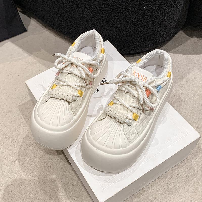 giày thể thao nữ cute , chất liệu vải canvas đế cao 5cm kiểu dáng mới , basic , dế phối đồ Sneaker Shoes Cổ Cao 7