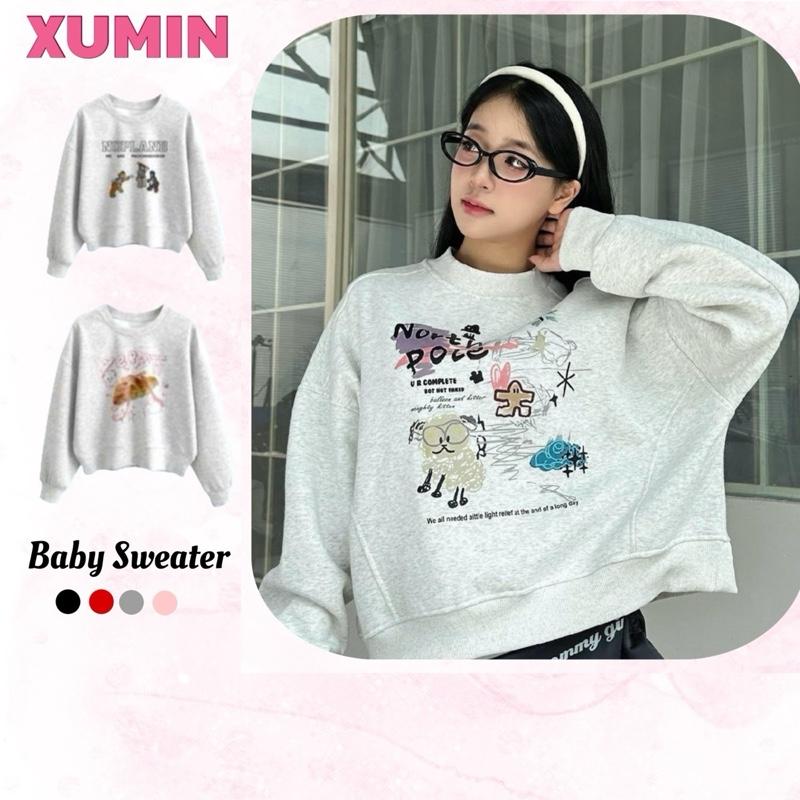 Lót Nhung Áo Baby Sweater Xu Min Min - Chất Nỉ Lót Nhung Dày Dặn Không Đổ Lông Dáng Lửng Nam Nữ In Hình Nhiều Phân Loại