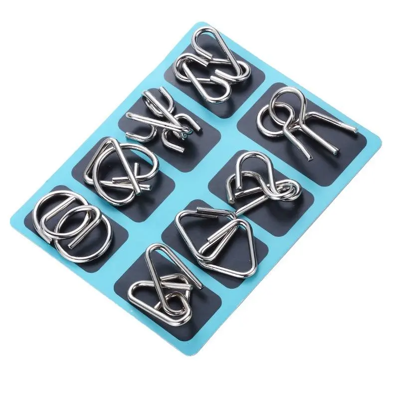 8 buah/set mainan edukasi IQ 3D puzzle logam untuk anak-anak 1