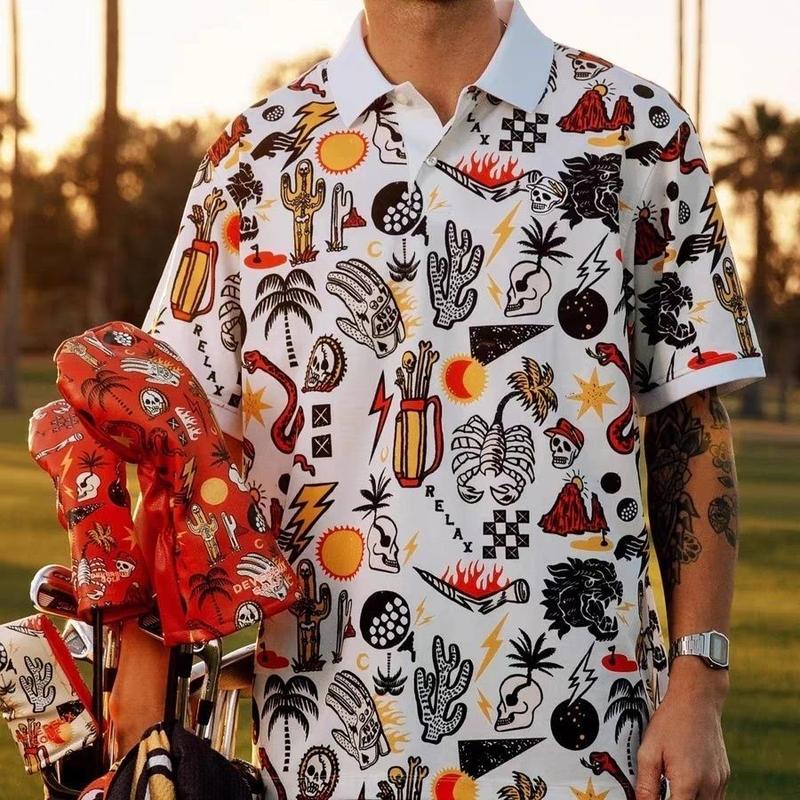 Product Introduction of 2025 American Graffiti Golf Men's Lapel Short-Sleeved T-shirt Summer Loose New Polo Shirt Casual Trend Polo 10
