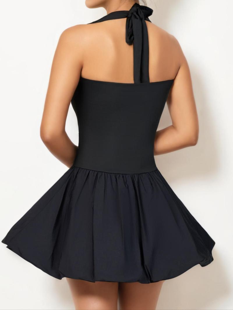 Product Introduction of Women's Solid Color Tie Back Backless Dress, Elegant Fashion Short Dress for Party Club Dating Wear, Ladies Dress for All Seasons 6