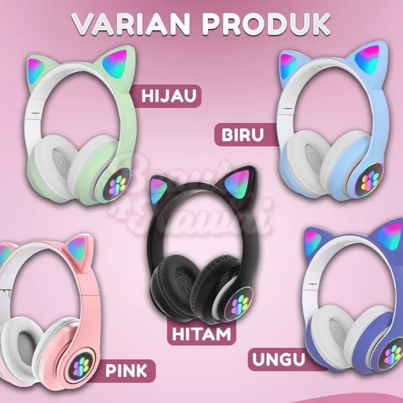 Headphone Bluetooth Kucing LED Wireless Light Kuping Rechargeable 6