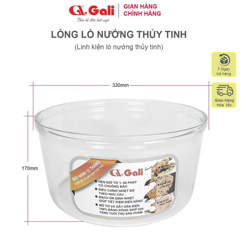 Gali lò nướng thủy tinh, nồi chiên không dầu, lò chân không 12 đến 17 lít, đa chức năng chiên, rã  đông, rang, làm bánh pizza hàng nhập khẩu chính hãng bảo hành 12 tháng 0
