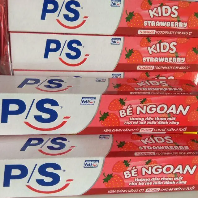 Kem đ﻿ánh răng cho bé nuốt được PS Bé Ngoan Hương Dâu 35g Trên 2 tuổi  - Tip kem đ﻿ánh răng cho bé kem  đánh 2