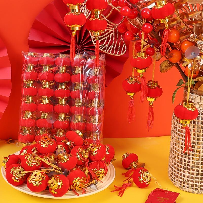 Product Introduction of 30Pcs Mini Chinese Red Lanterns Spring Festival New Year Hanging Flocking Lantern with Tassel Home Wedding Party Decoration 10