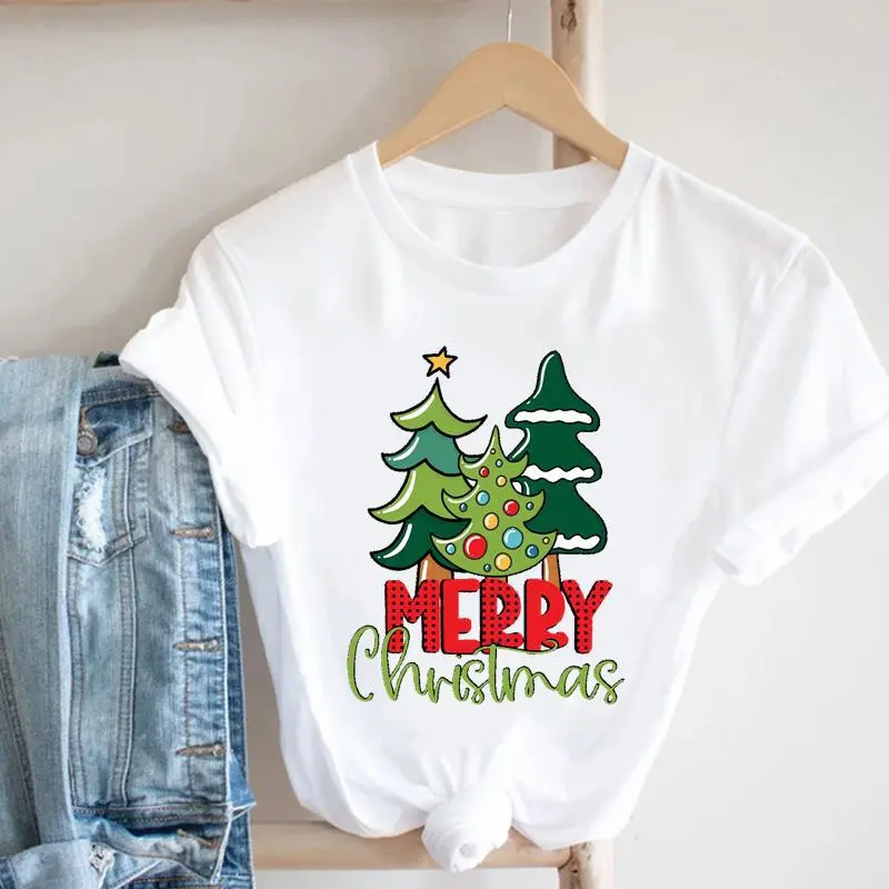 Christmas Tree Christmas New Year Holiday Printed Women's Clothing Short Sleeve T-shirt