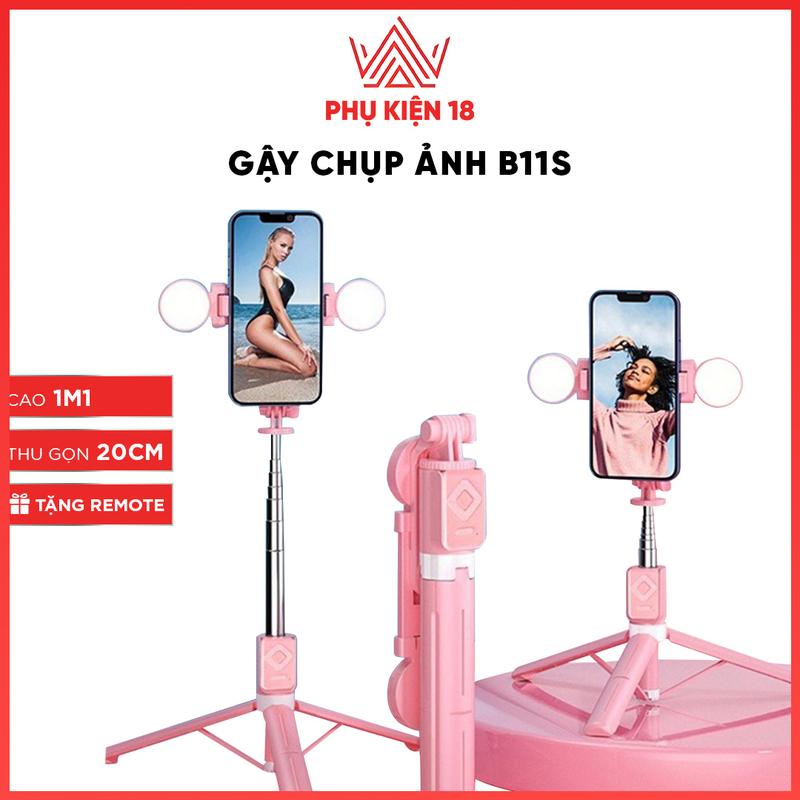 (TẶNG REMOTE)  Gậy chụp ảnh 3 chân B11S thế hệ mới, có đèn led trợ sáng, Gậy selfie chụp hình, nút bluetooth điều khiển từ xa Phụ Kiện
