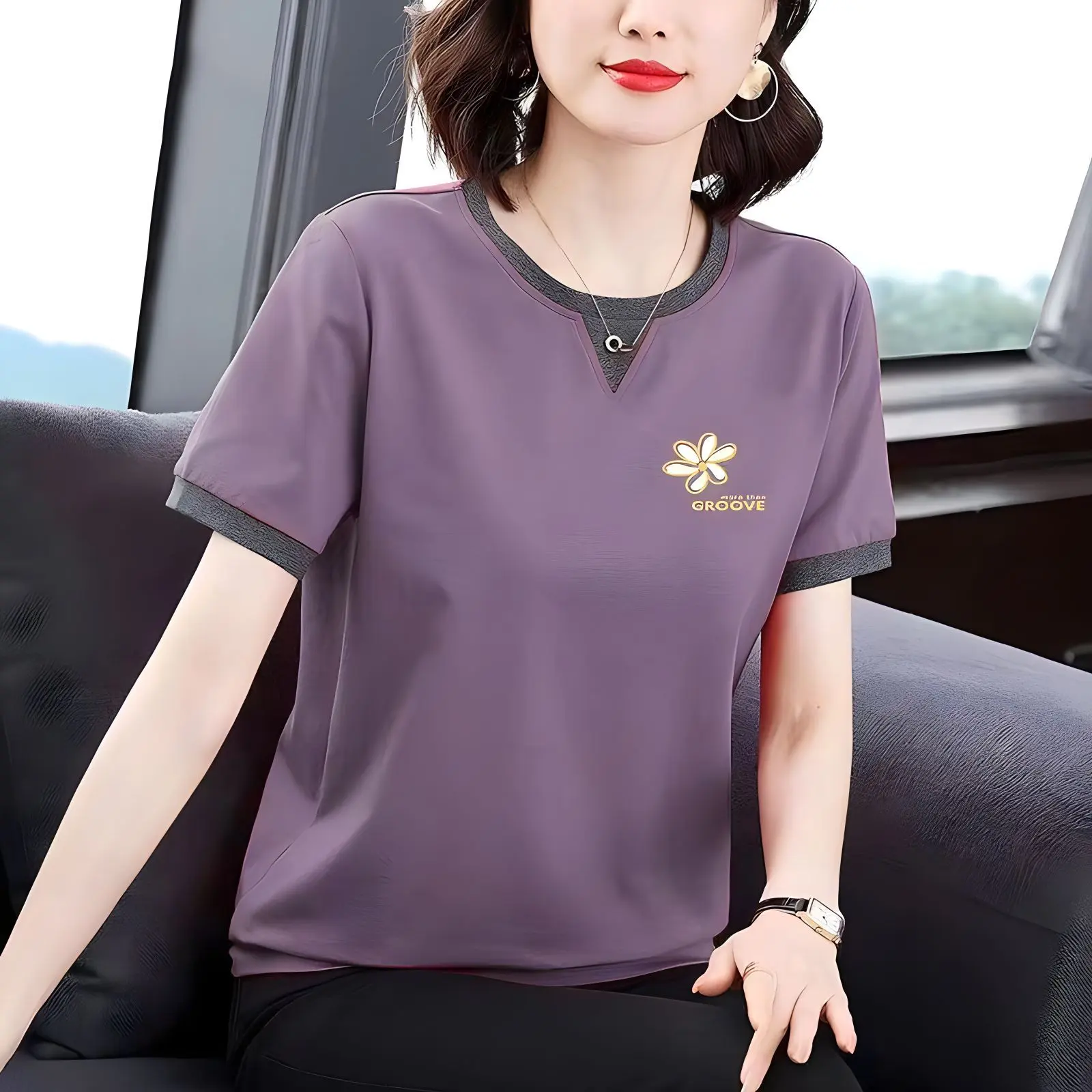 Áo Thun ngắn Tay Thời Trang, Hàng Mới Về Mùa Hè 2024 Cho Mẹ TRUNG NIÊN, Dễ Phối Đồ Ngoại Cỡ Quần Áo Nữ Áo Nữ Bó Sát