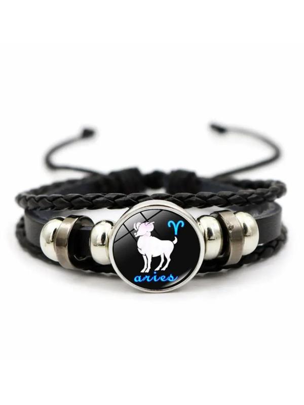 Unisex Vintage Braid Design Twelve Constellations Bracelet, Trendy Casual Beaded Constellation Sign Beaded Bracelet, Fashionable Jewelry As Birthday Gift 6