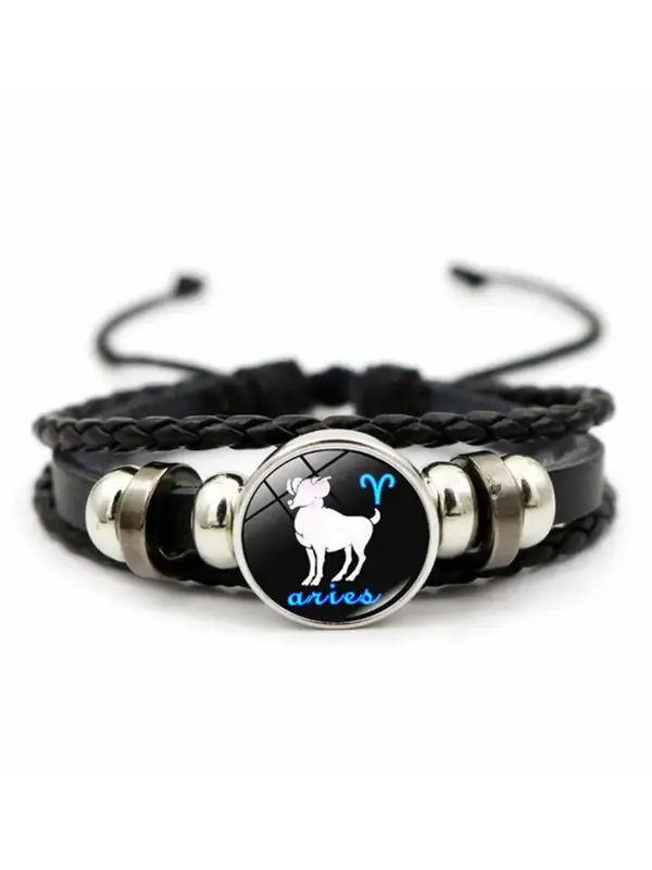 Unisex Vintage Braid Design Twelve Constellations Bracelet, Trendy Casual Beaded Constellation Sign Beaded Bracelet, Fashionable Jewelry As Birthday Gift 6