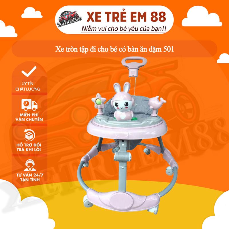 Có tay đẩy - Xe tròn tập đi cho bé có bàn ăn dặm 501 Voi Voi xe tập xe tập ghế lắc lư xe tập ghế ăn ghế tựa ghế chống ghế ăn