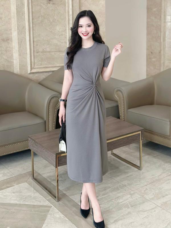 Đầm thun Nữ thiết kế Nhật Vy cổ tròn tay ngắn form dáng ôm phù hợp đi chơi dạo phố - D3150 váy  body