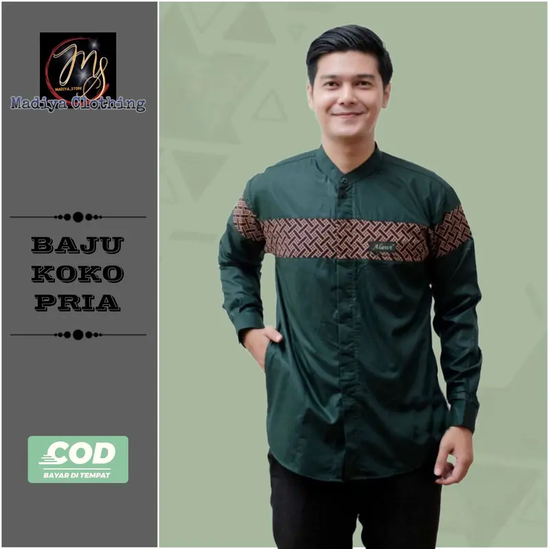 Baju Koko Pria Dewasa Lengan Panjang Motif Kobata Qynang Kombinasi Batik Terbaru kain katun 7