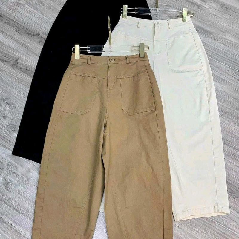 Quần baggy chất liệu vải kaki mềm   3 màu  đen  trơn  nâu  Màu trắng  Màu đen Thông thường nữ   Menswear Có Túi Pants Khuy Nhung Kem Voi
