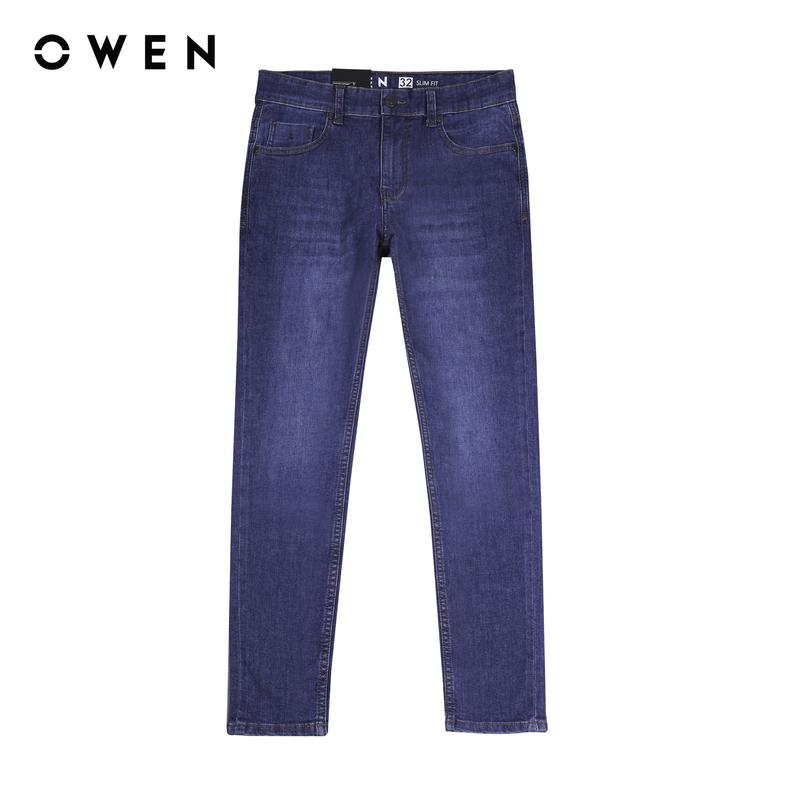 OWEN - QUẦN JEANS Nam dáng slimfit Xanh Denim  QJS230152 Chất liệu 98% cotton- 2% spandex  Hoạ tiết Trơn Menswear
