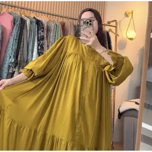 terlaris MIDI DRESS LENGAN BALON POLOS LD 120 RAYON TWILL DRESS JUMBO TERBARU
