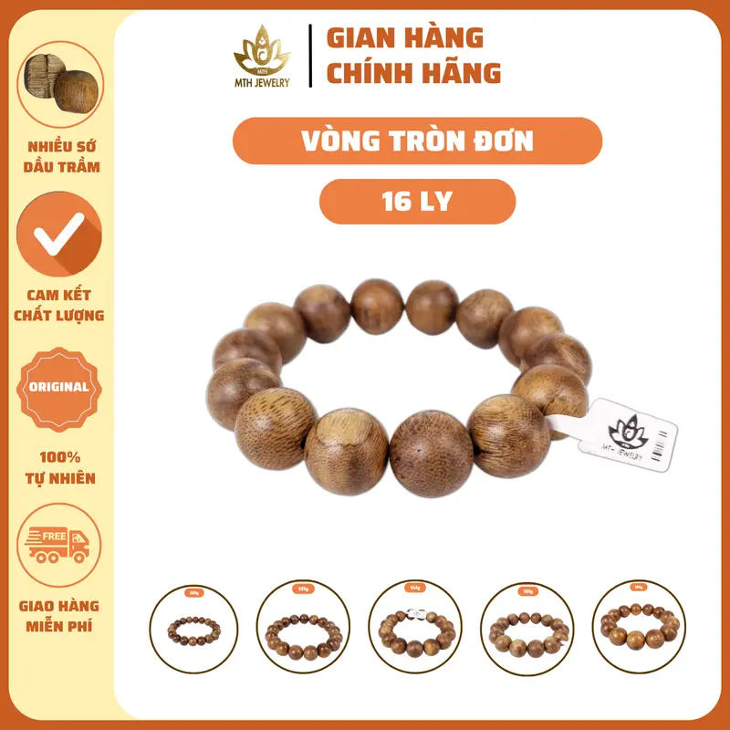 Vòng Tay Trầm Hương Hạt Tròn Đơn MTH JEWELRY - Vòng Trầm Tốc Việt Đeo Tay Nam Nữ, Phụ Kiện Voi Túi Gấm, Lá Bồ Đề, Nụ Trầm, Dây Xâu 4