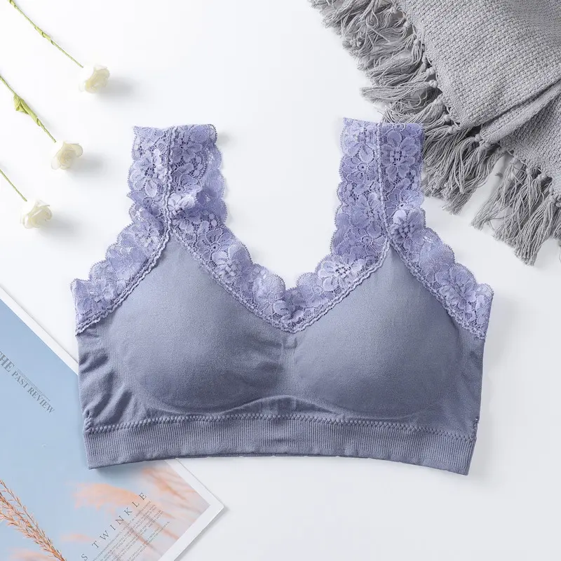 Bra Wanita Pakaian Dalam  BH Tanktop Renda Bunga Cewe Push Up Crop Seamless Motif Bahan Halus Lembut Fashion Wanita 1040 8