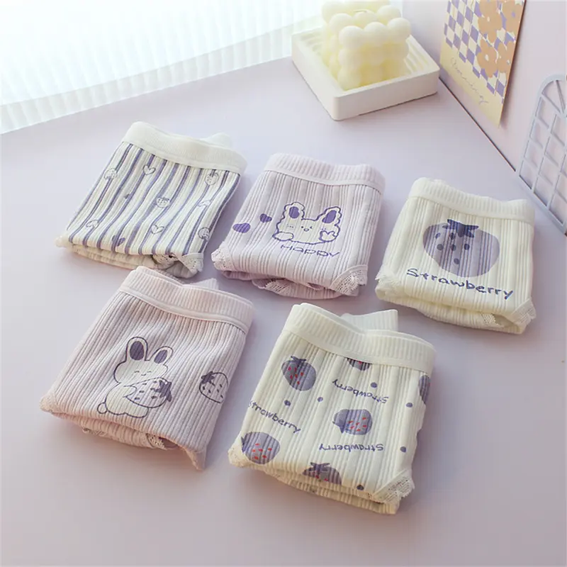 Quần Lót Màu Tím Cho Nữ, In Hình Thỏ Dễ Thương, Cạp Trung, Làm Bằng Cotton, Thoáng Khí Và Thoải Mái, Thích Hợp Cho Học Sinh Và Thể Thao, Đồ Lót Dễ Phối Đồ 4