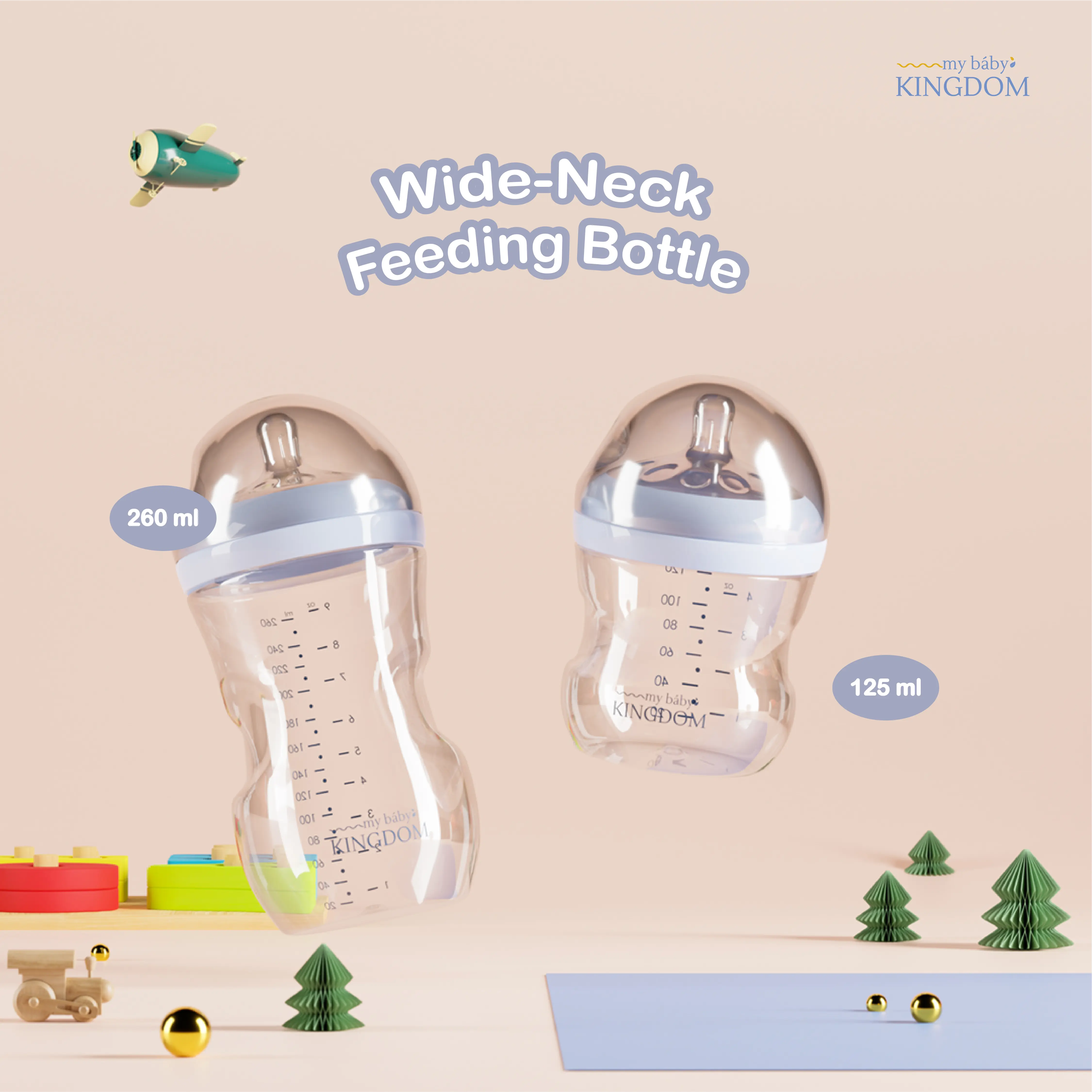 (NEW!!) My Baby Kingdom Wide Neck Baby Bottle / Botol Susu Bayi 125ml 260 ml Accessories Putih