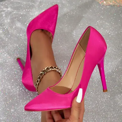 Hot pink and black heels best sale