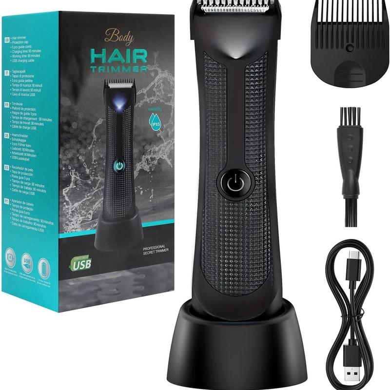 Men's USB Charging Electric Hair Trimmer, 1 Set Waterproof Beard Shaver, Body Hair Trimmer for Men's Daily Use 1