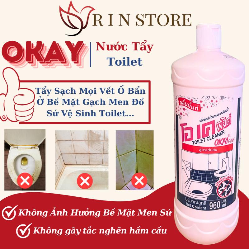Nước Tẩy Bồn Cầu OKAY Thái Lan 960ml Nước Tẩy Nhà Vệ Sinh Bồn Rửa Tay Làm Sạch Vết Bẩn Cứng Đầu RIN