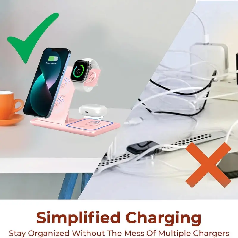 3 in 1 Wireless Fast Charging Stand, 15W Wireless Intelligent Identification Charger, Foldable Storage Travel Charger for Desktop Office Business Trip 4