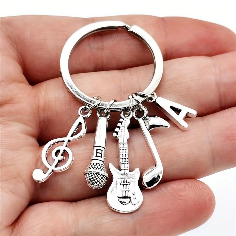 Product Introduction of 1 Piece Creative Fashion A-Z Letter Music Keychain, with Musical Notes, Microphone, and Guitar Pendant - Creative Jewelry - Ideal Decoration for Your Keys and Bags! 0