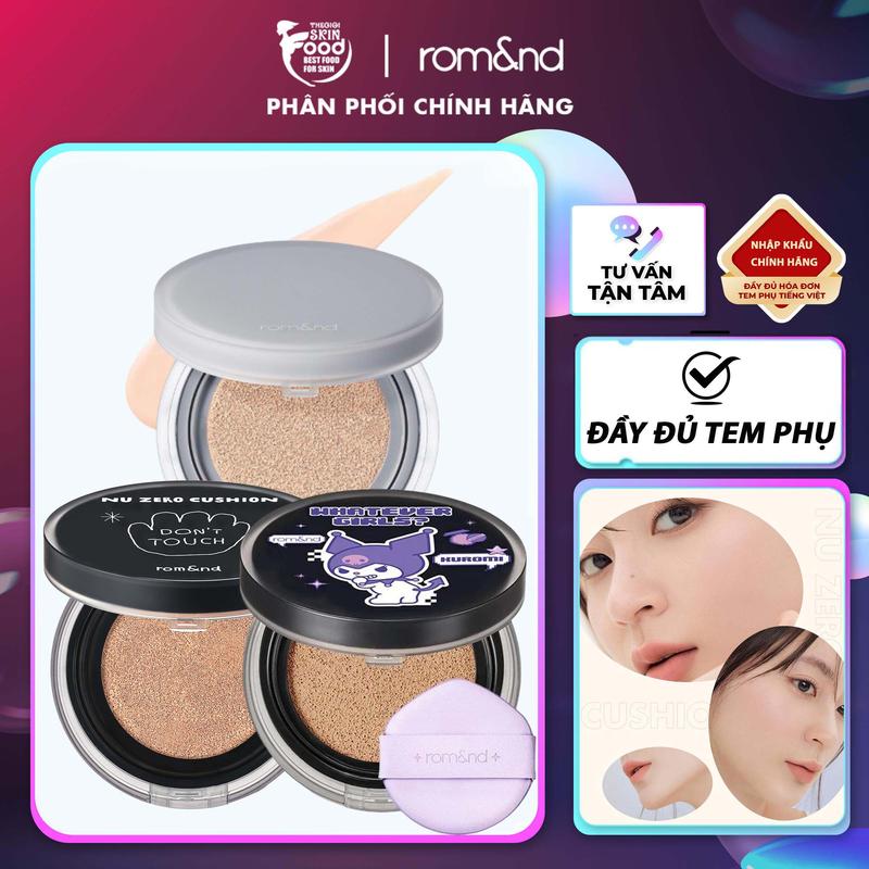 Phấn Nước Che Phủ Cao Mỏng Nhẹ Tự Nhiên Hàn Quốc Romand NU Zero Cushion SPF24 PA++ 15g Trang Điểm Cosmetic Mỹ Phẩm