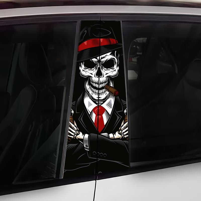 2 Pieces Skull Pattern HD Glossy Vinyl Automobile Sticker-Reusable B- Pillar Stickers, Suitable for Glass, Metal, Etc.-Fantasy Anime Theme, Scratch-Proof Square Car Decoration 0