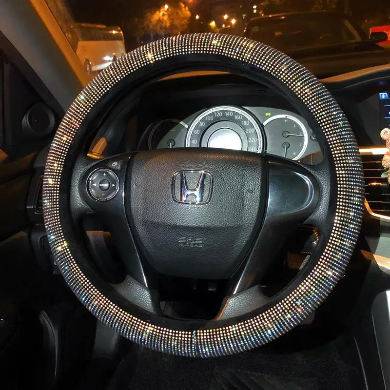 Inlaid Diamond Car Steering Wheel Cover Luxurious Sparkling Full Diamond Car Handle Cover All-Season Universal Internet Celebrity Diamond Anti-Slip Goddess