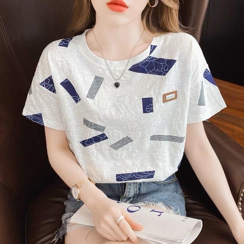 Bán chạy, in ấn áo sơ mi của phụ nữ, in ấn tay áo ngắn, hàn quốc mới, hào phóng mềm dẻo, đồ họa, phù hợp với các sinh viên văn phòng, một loạt các lựa chọn phong cách, áo sơ mi cỡ lớn của phụ nữ Voi Women Top Voan Shirt 7